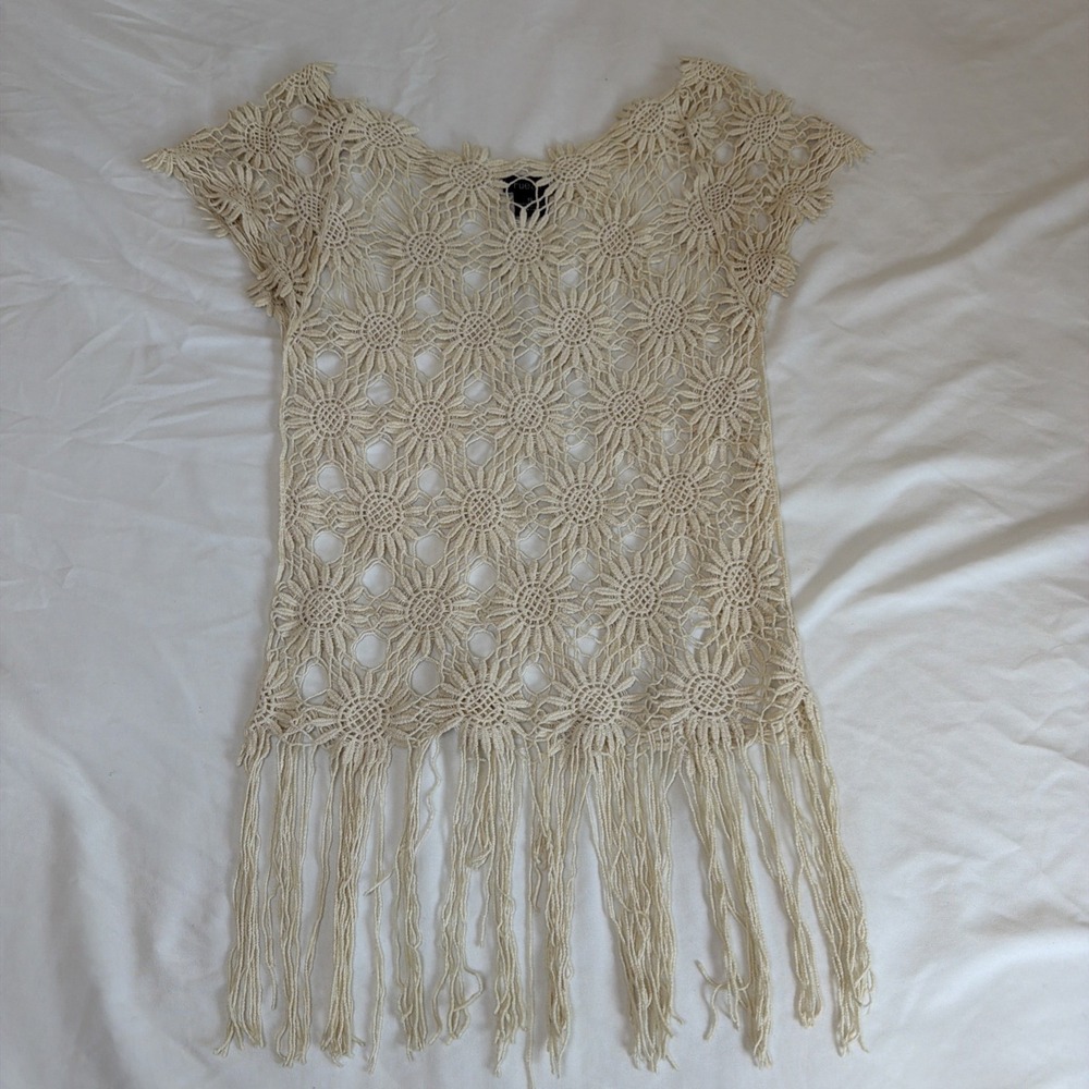 Rue21 Crochet Top Flower Pattern‎ Sz S Boho Hippie Summer Festival